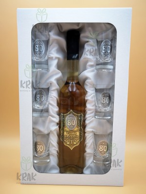 Medovina - "Všetko najlepšie" - jubilejná sada - fľaša 0,5l + 6 pohárov - kovový štítok  - 1660-1