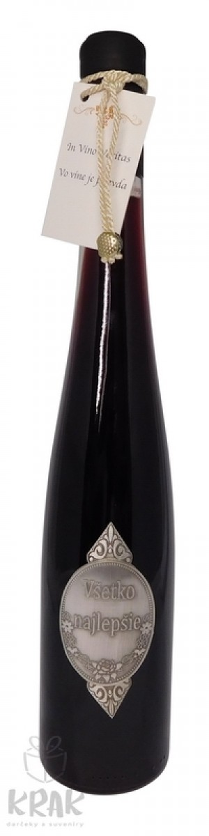 Víno - červené - fľaša s kovovým štítkom, 0,75l - nápis "Všetko najlepšie" - 1744-1