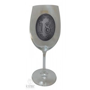 Pohár na víno - číre sklo - kov dekor - "K jubileu 18" - 2605-6