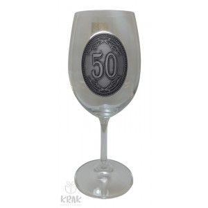 Pohár na víno - číre sklo - kov dekor - "K jubileu 50" - 2605-2