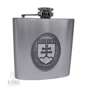Kovová fľaška "ploskačka" stredná s kov. dekorom - Slovenský znak - erb - 2625 - 1 