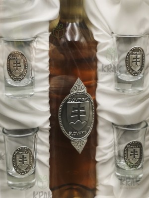 Medovina - "Slovensko - erb" - jubilejná sada - fľaša 0,5l + 6 pohárov - kovový štítok  - 1660-7