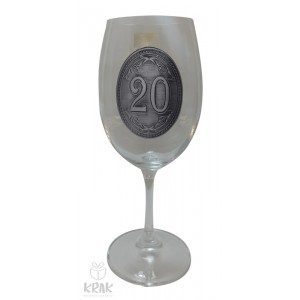 Pohár na víno - číre sklo - kov dekor - "K jubileu 20" - 2605-5
