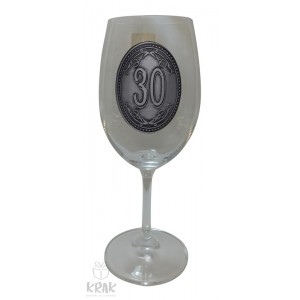 Pohár na víno - číre sklo - kov dekor - "K jubileu 30" - 2605-4