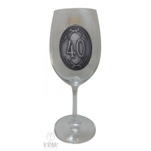 Pohár na víno - číre sklo - kov dekor - "K jubileu 40" - 2605-3