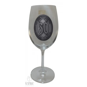 Pohár na víno - číre sklo - kov dekor - "K jubileu 60" - 2605-1